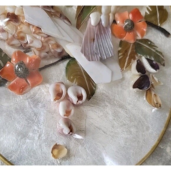 2 Vintage Capiz Shell Scalloped Seashell Art Birds Floral Phillipines Sealed GUC - Picture 7 of 11